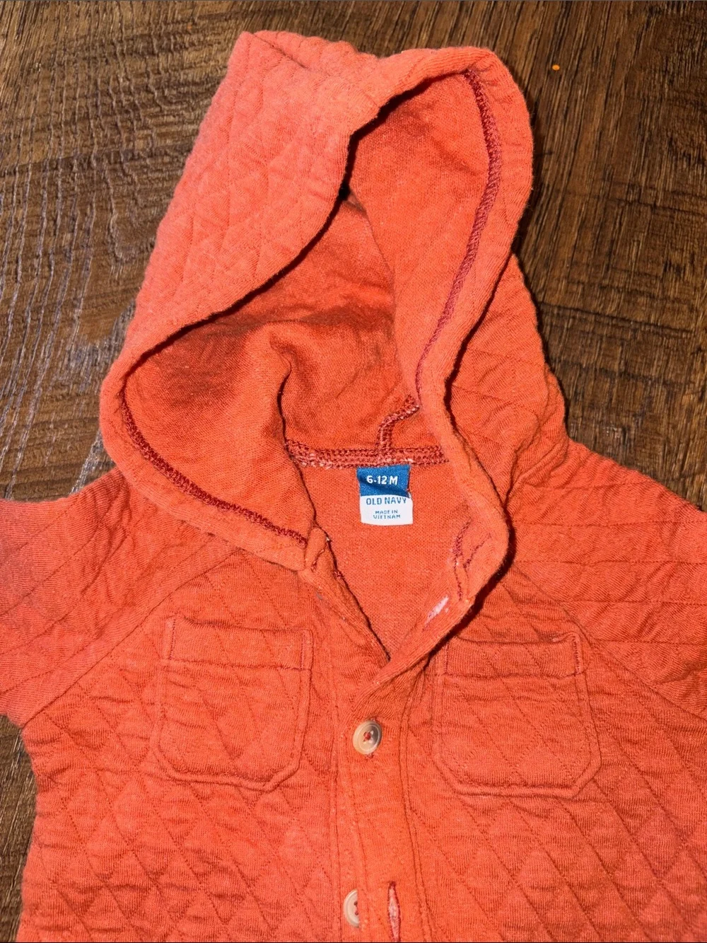 Old Navy Orange Quilted Hooded Baby One-Piece - Size 6-12 months